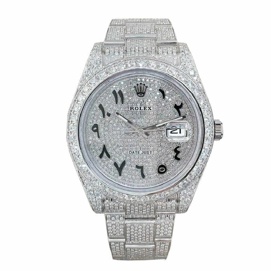 Rolex Datejust 116300 White Gold Diamond Arabic Dial Iced Out Replica 1