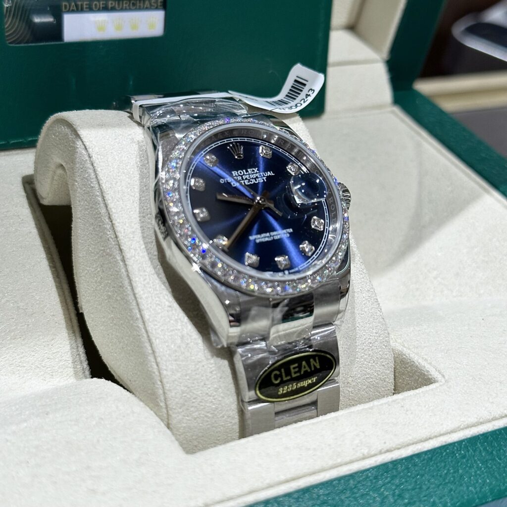 Đồng Hồ Rolex DateJust Độ Kim Cương Moissanite Mặt Xanh Clean Factory 41mm (1)
