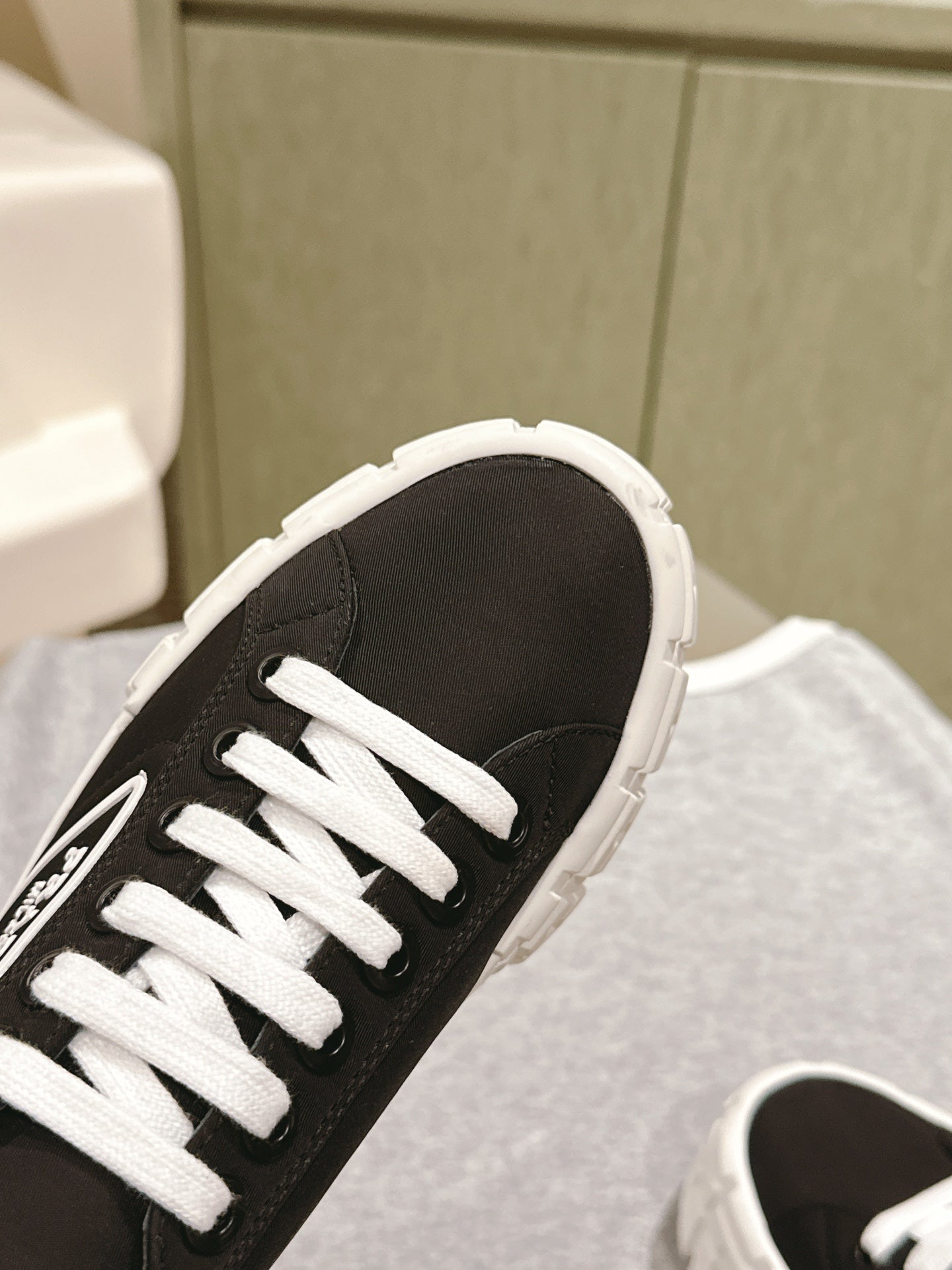 PRA DOUBLE WHEEL RE-NYLON GABARDINE SNEAKERS BLACK CALFSKIN、mysite、Cacoeks