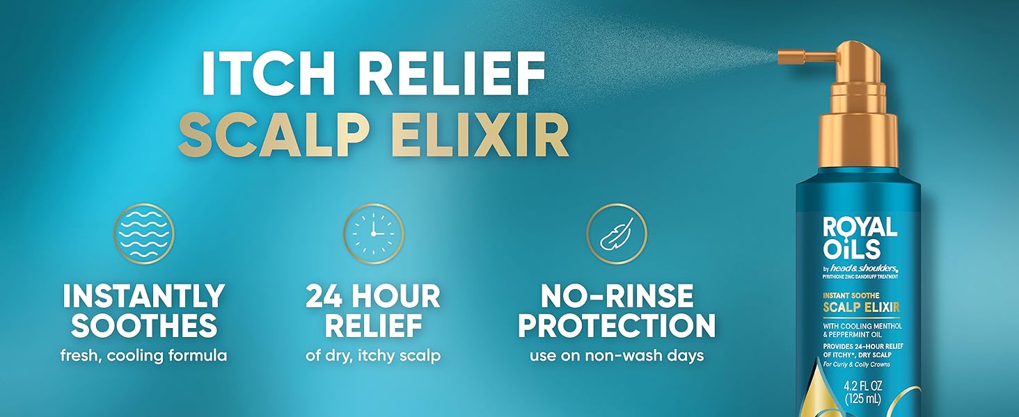 Itch relief scalp elixir; instantly soothes, 24 hour relief, no-rinse protection