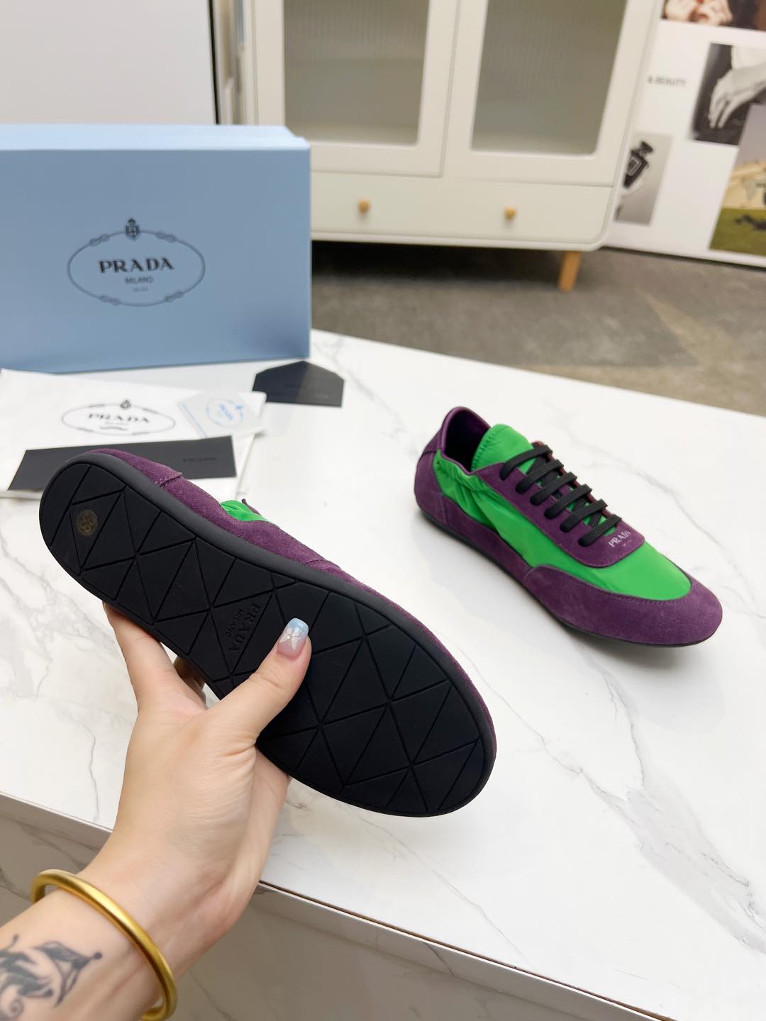 COLLAPSE SNEAKERS IN PURPLE SUEDE AND GREEN NYLON、mysite、Cacoeks