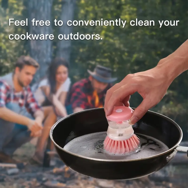 1pc portable manual press liquid dishwashing brush   pp material no electricity needed compact multi purpose kitchen tool for rv camping outdoor picnics home use durable cleaning brush details 2