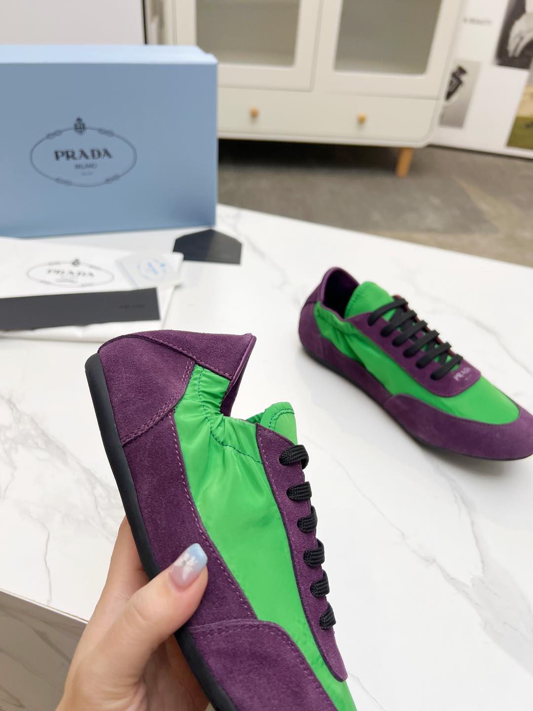 COLLAPSE SNEAKERS IN PURPLE SUEDE AND GREEN NYLON、mysite、Cacoeks