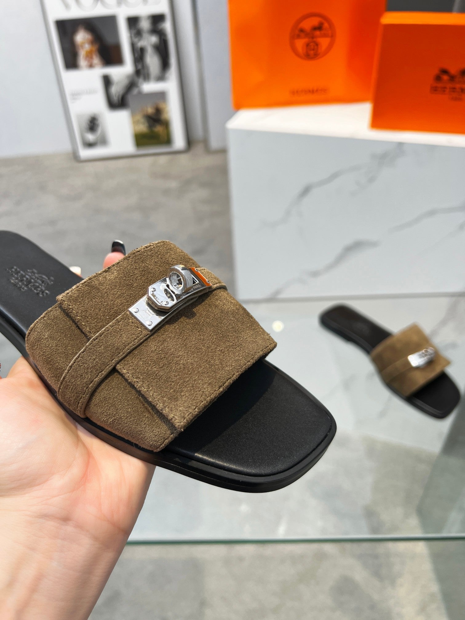 Giulia Sandal Brown Suede Black Calfskin、mysite、Cacoeks