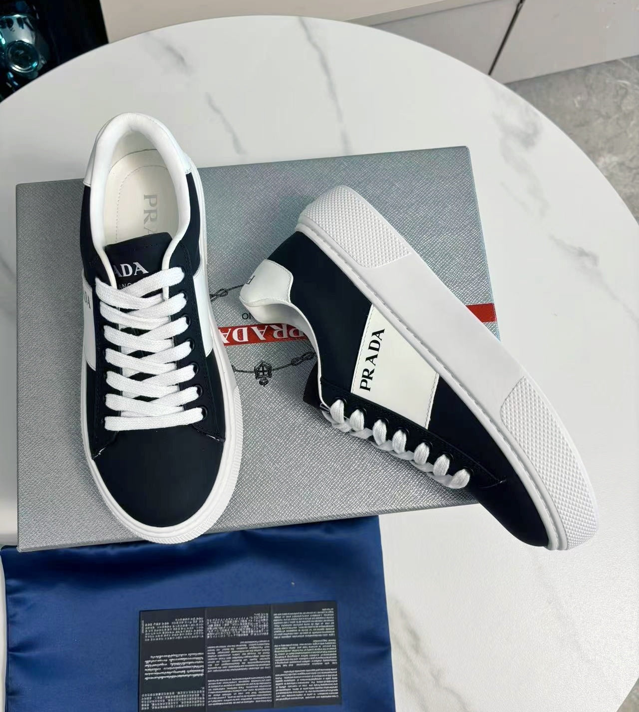 PRADA 25S LEATHER LOGO OUTLET SNEAKERS BLUISH BLACK CALFSKIN、mysite、Cacoeks