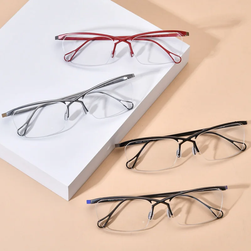 Belight Optical Japan Ken Okuyama Design Titanium Half Rimless Frame Men Prescription Semi Eyeglasses Retro Eyewear  185757