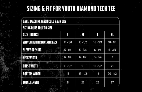 Diamond Tech Tee size chart