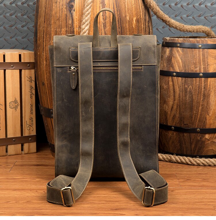 Color Brown Back View of Woosir Vintage Leather Backpack