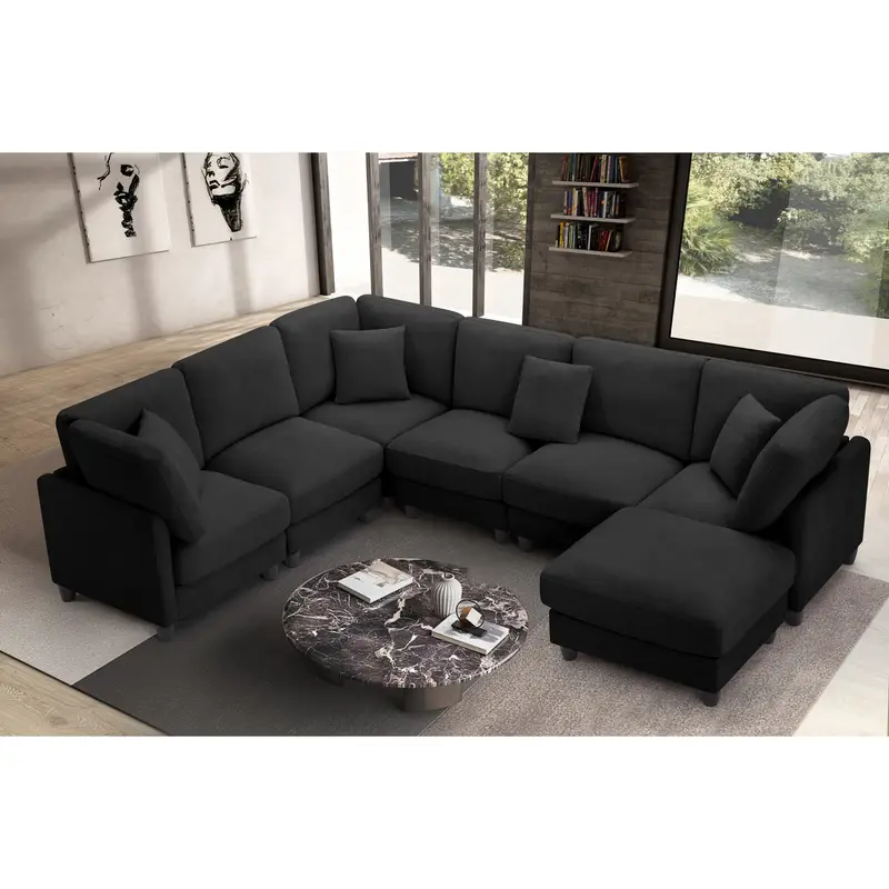 7pcs l shaped fabric fabric sofa free combination soft and comfortable suitable for living room bedroom hotel office reception and dark gray beige details 1