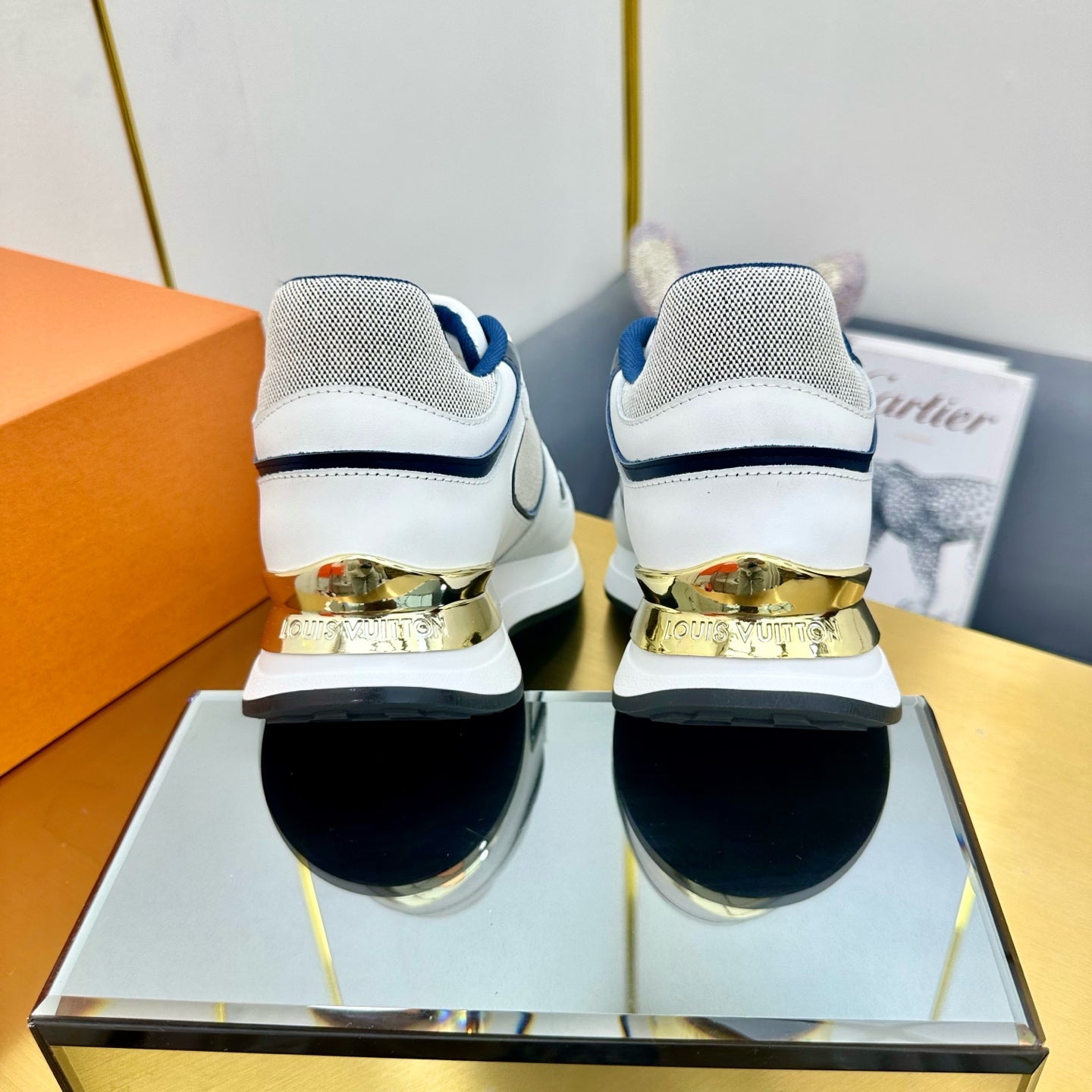 NEO RUN AWAY SNEAKER IN WHITE MIX NAVY BLUE CALFSKIN、mysite、Cacoeks