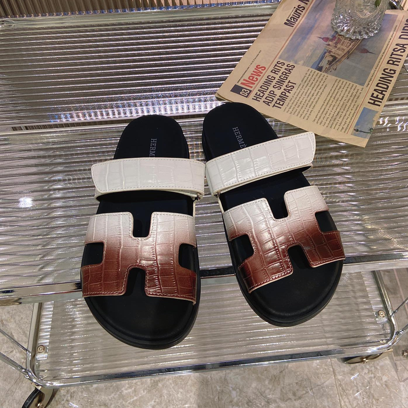 CHYPRE SANDAL OMBRE WHITE BROWN CALFSKIN、mysite、Cacoeks