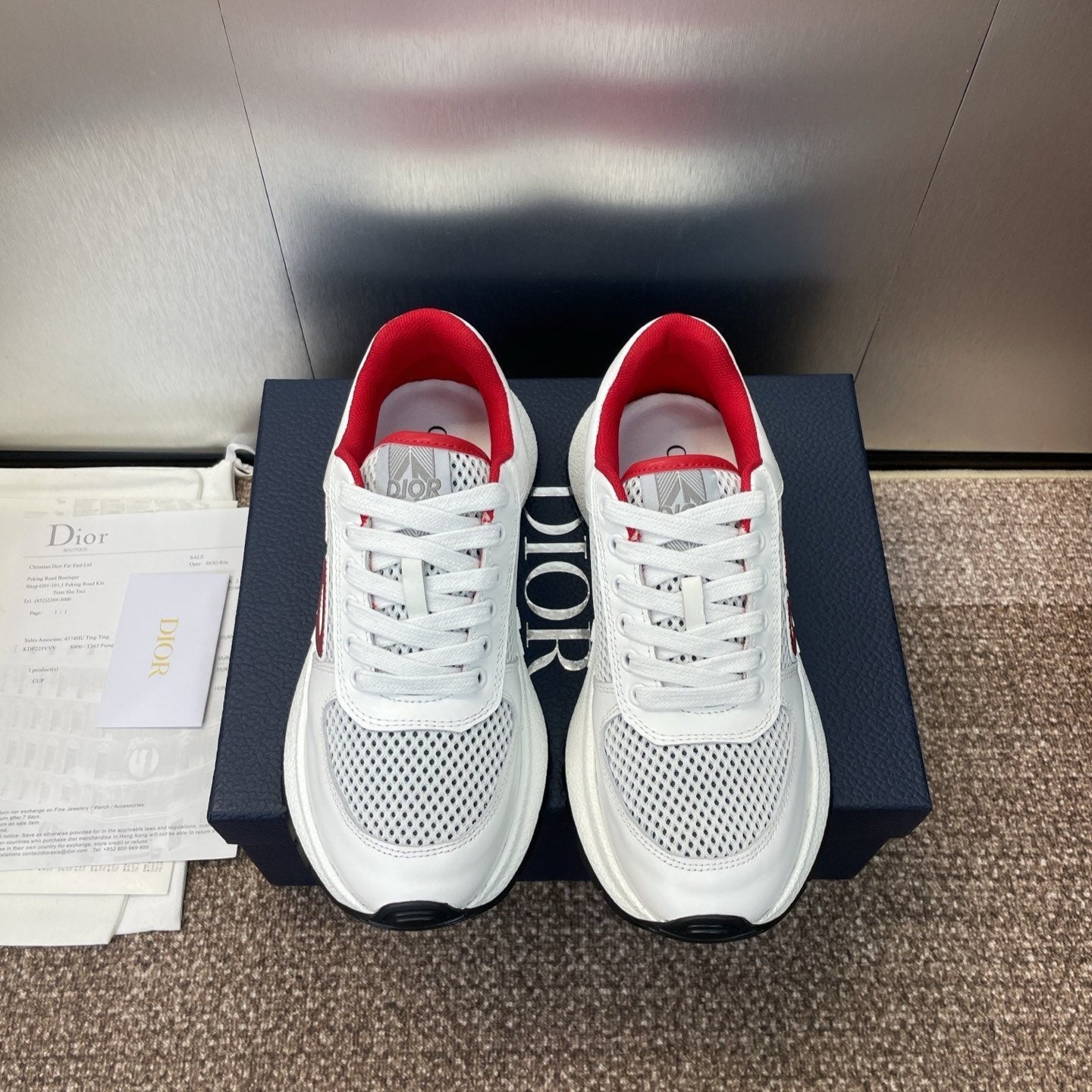 DIOR 25S D-RUN'N COUPLE SNEAKERS IN WHITE RED CALFSKIN AND MESH、mysite、Cacoeks