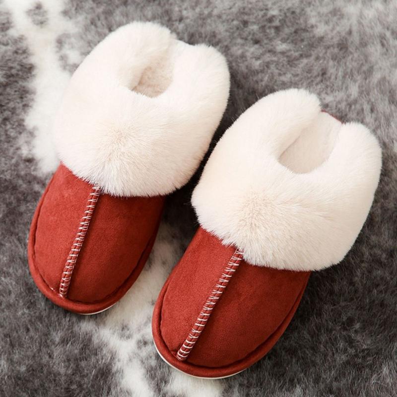 Warm Women's Plush Fleece-Lined Slip-On Moccasin with Fluffy Detail - Non-Slip Winter Home Slippers on Flat Platform Sole. So Cozy!