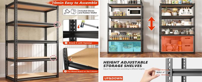 Product Introduction of 【Springtok】Raybee Furniture Garage Shelves 5 Tier Metal Storage Shelving Unit Adjustable Garage Storage Shelf for Craft Warehouse Pantry Basement 6