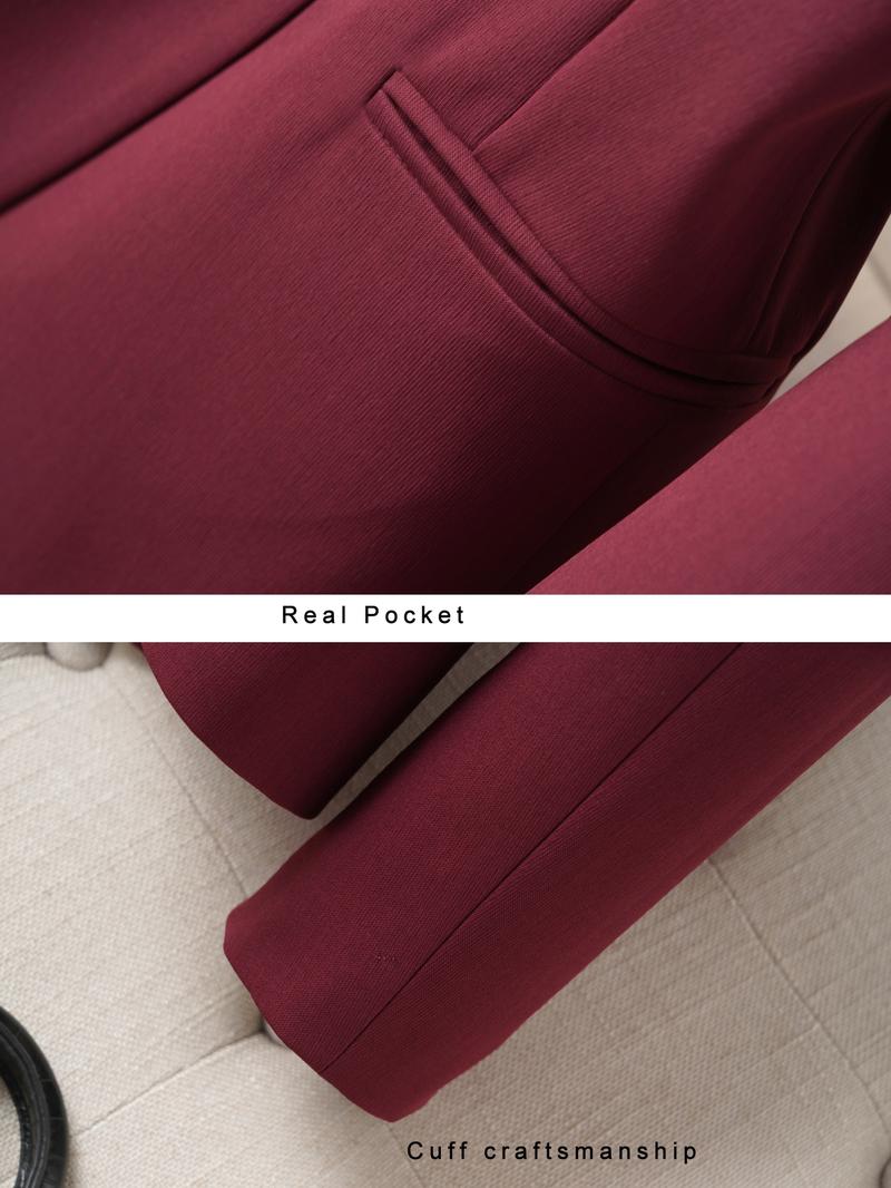 Elegant Women's Blazer Jacket, Fitted Woven Fabric, Long Sleeve Plain Design, Perfect for Office & Spring Autumn Wear, Trendy Blazer