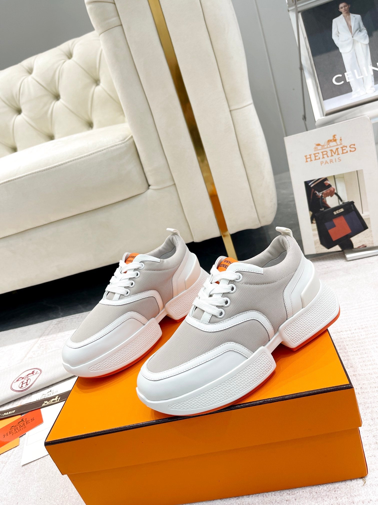 GIGA SNEAKER IN HARBOR GRAY STITCHED MESH AND WHITE CALFSKIN、mysite、Cacoeks