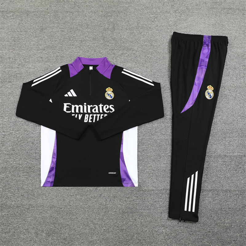 JerseysGala.com | Real Madrid 24-25 Long Sleeve Training Set - Black and Purple -Customize Name, Number and Patch | Worldwide Shipping