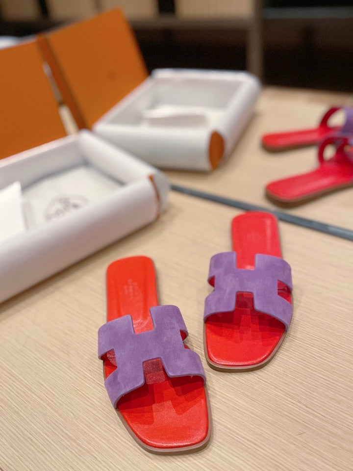 0RAN SANDALS IN VIOLET PURPLE SUEDE AND CHERRY RED CALFSKIN、mysite、Cacoeks