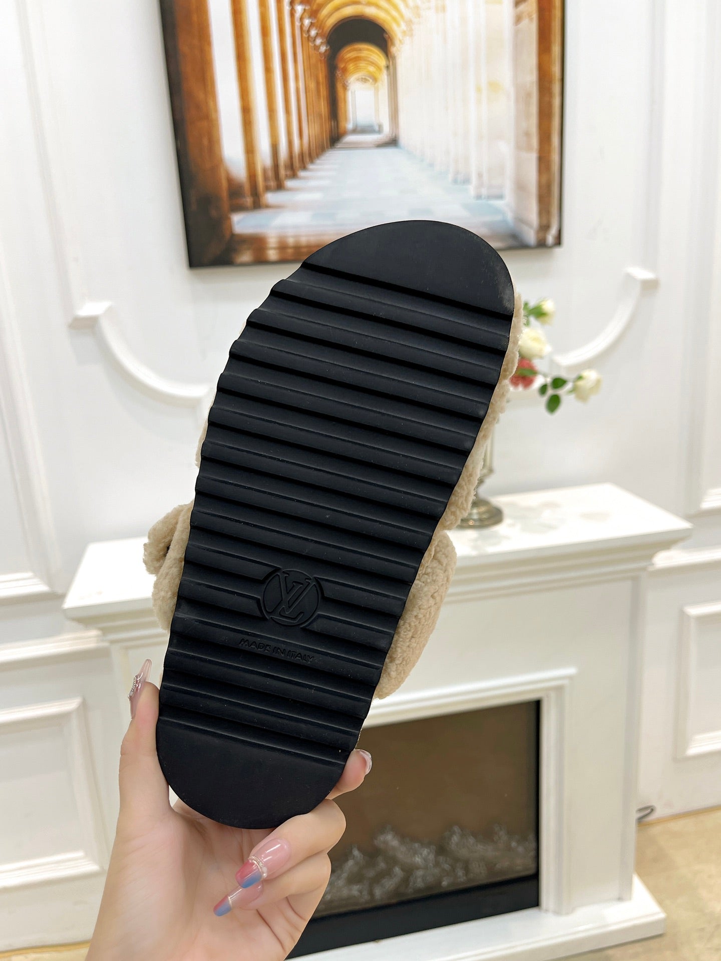 DAD SANDAL MULE IN SHADOW GRAY MIX WHITE FLEECE、mysite、Cacoeks