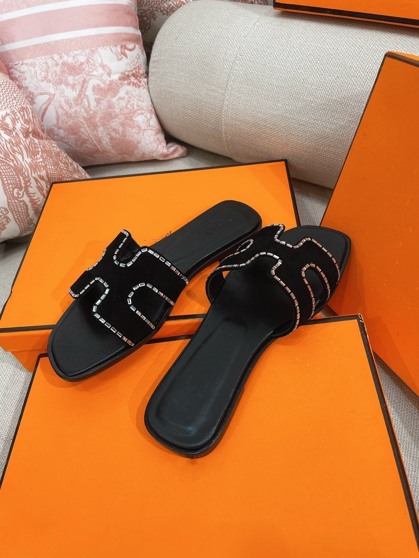 0ran Sandal Calfskin Rhinestone Black、mysite、Cacoeks
