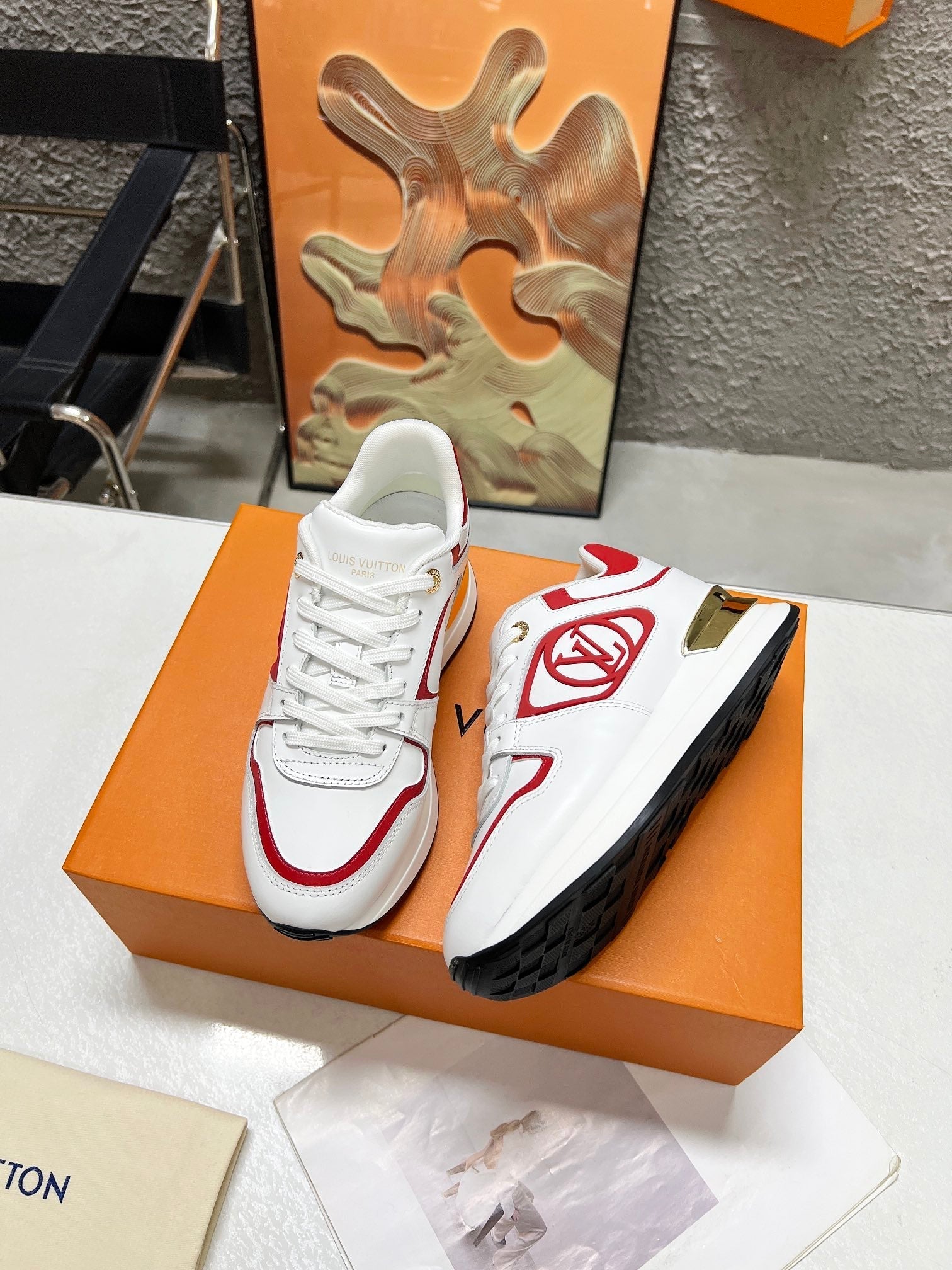 LV WOMEN SNEAKER IN WHITE MIX CHERRY RED CALFSKIN、mysite、Cacoeks