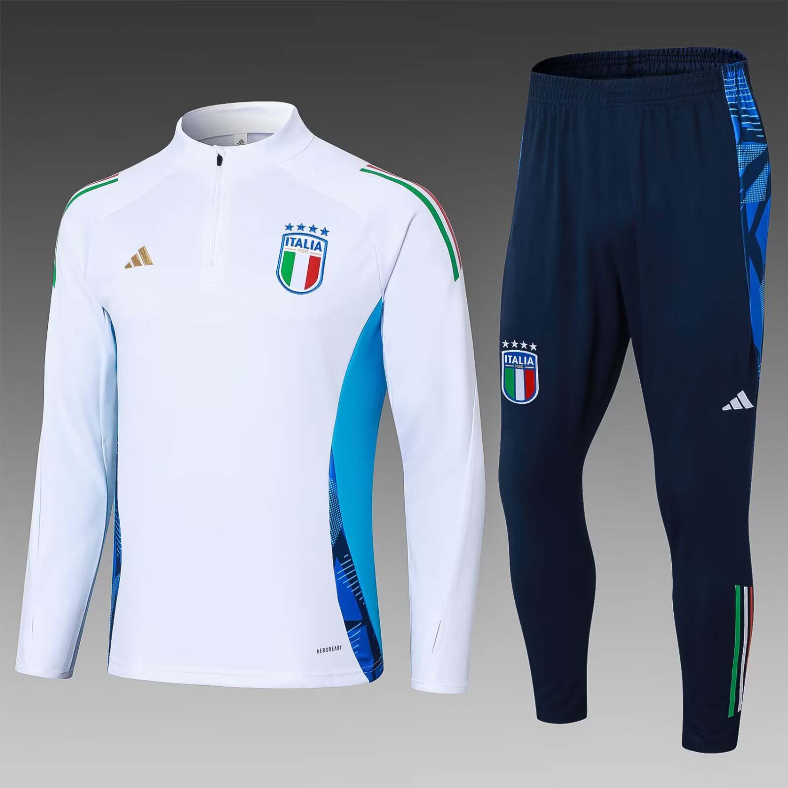 2024 Italy Half-Pull Training Suit White Soccer Shirt Set-mysite Custom Football Kit- Nextkits