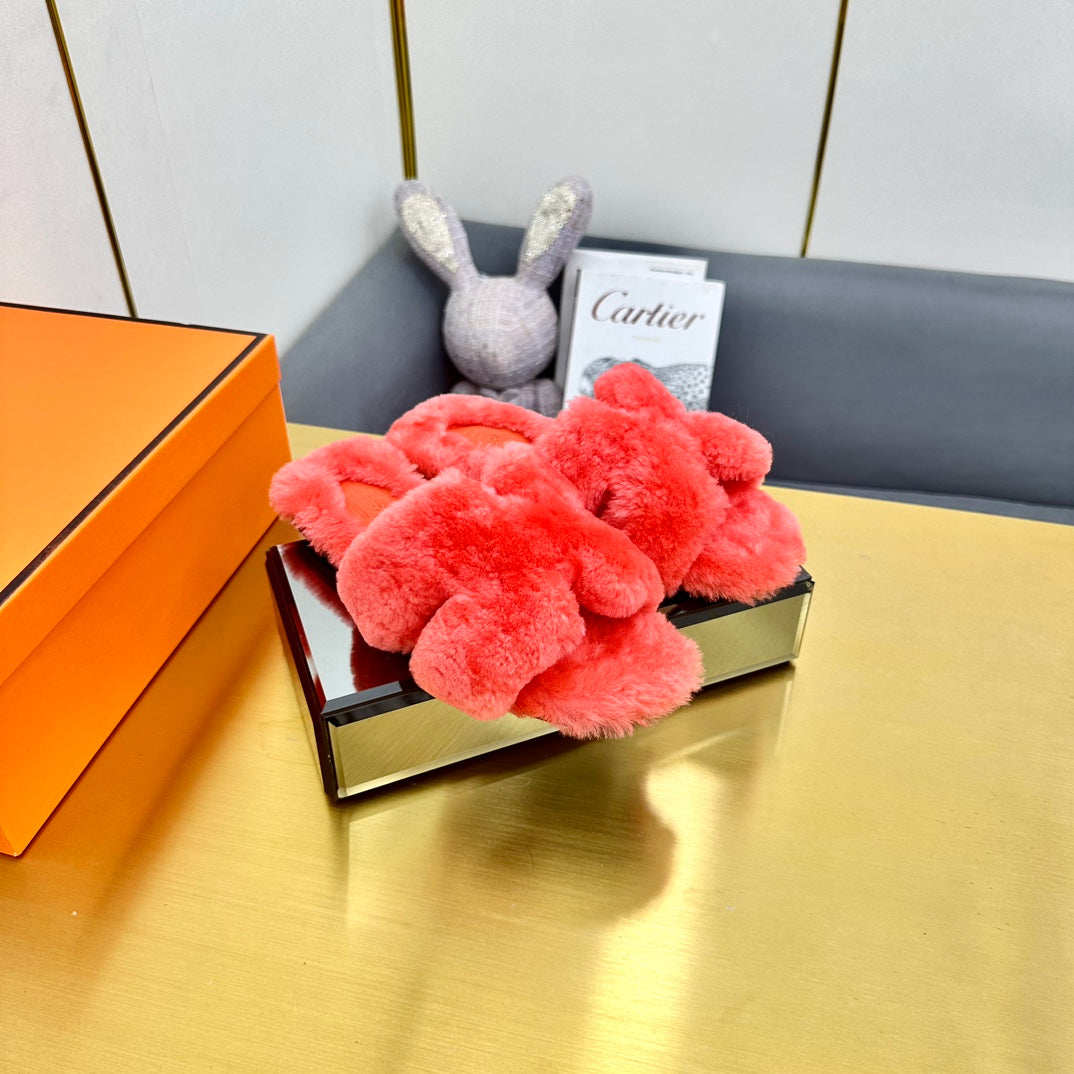 0RAN SHEARLING SANDALS RED PINK、mysite、Cacoeks