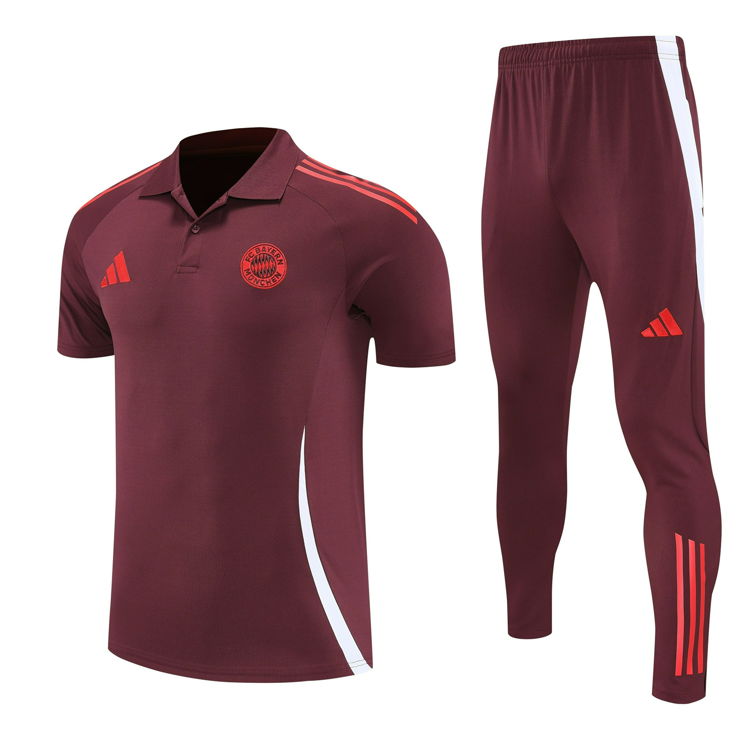 foot-Bayern Munich 25-26 POLO Short-Sleeve Training Set With Red Logo - Deep Red Top & Deep Red Pants