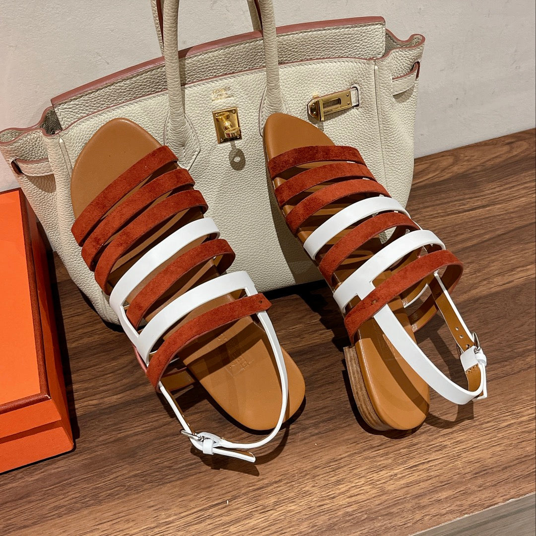 EPHESE SANDAL CARAMEL AND WHITE CALFSKIN、mysite、Cacoeks