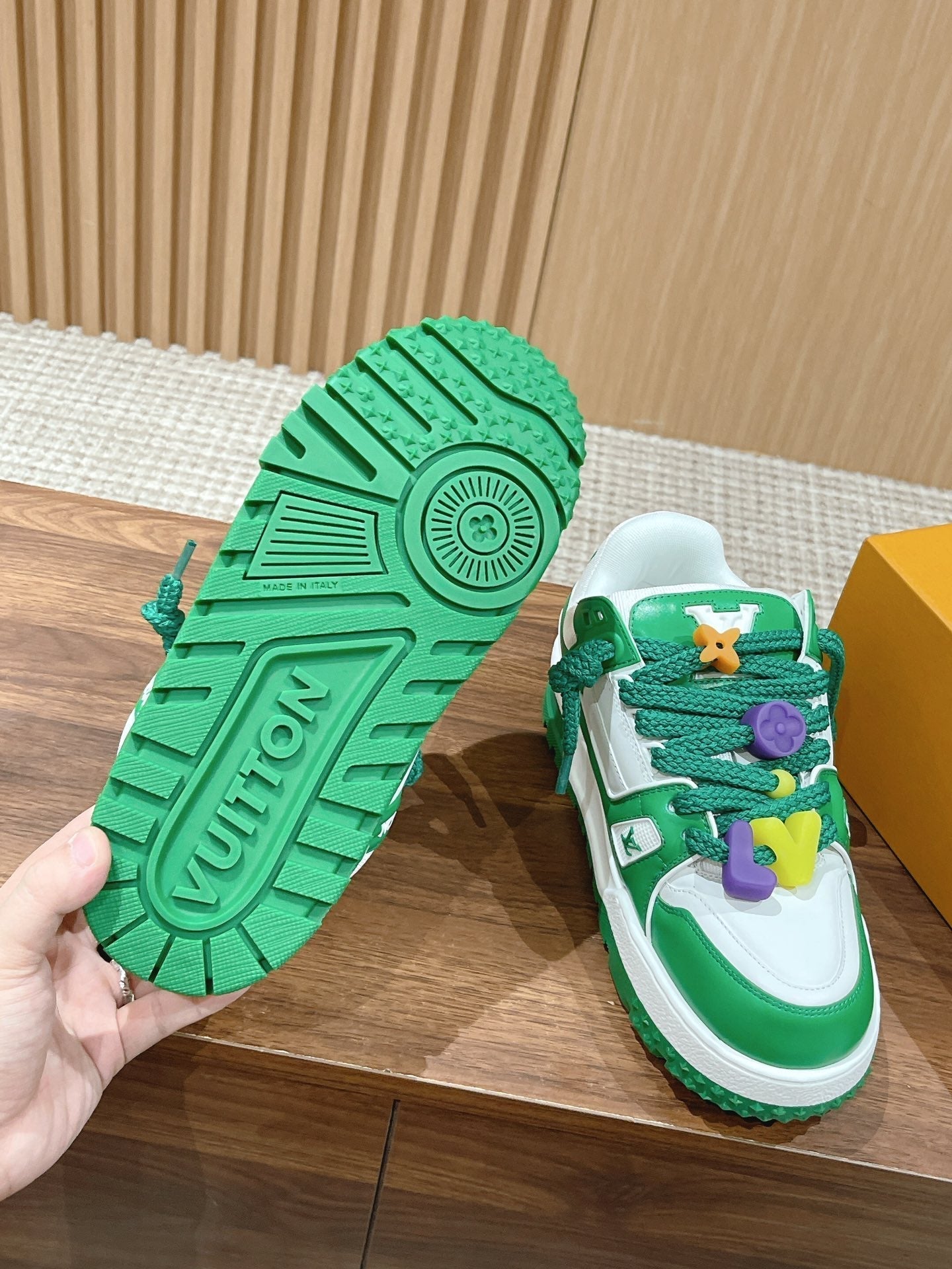 LV Trainer Maxi Sneaker White Mix Green Calfskin、mysite、Cacoeks