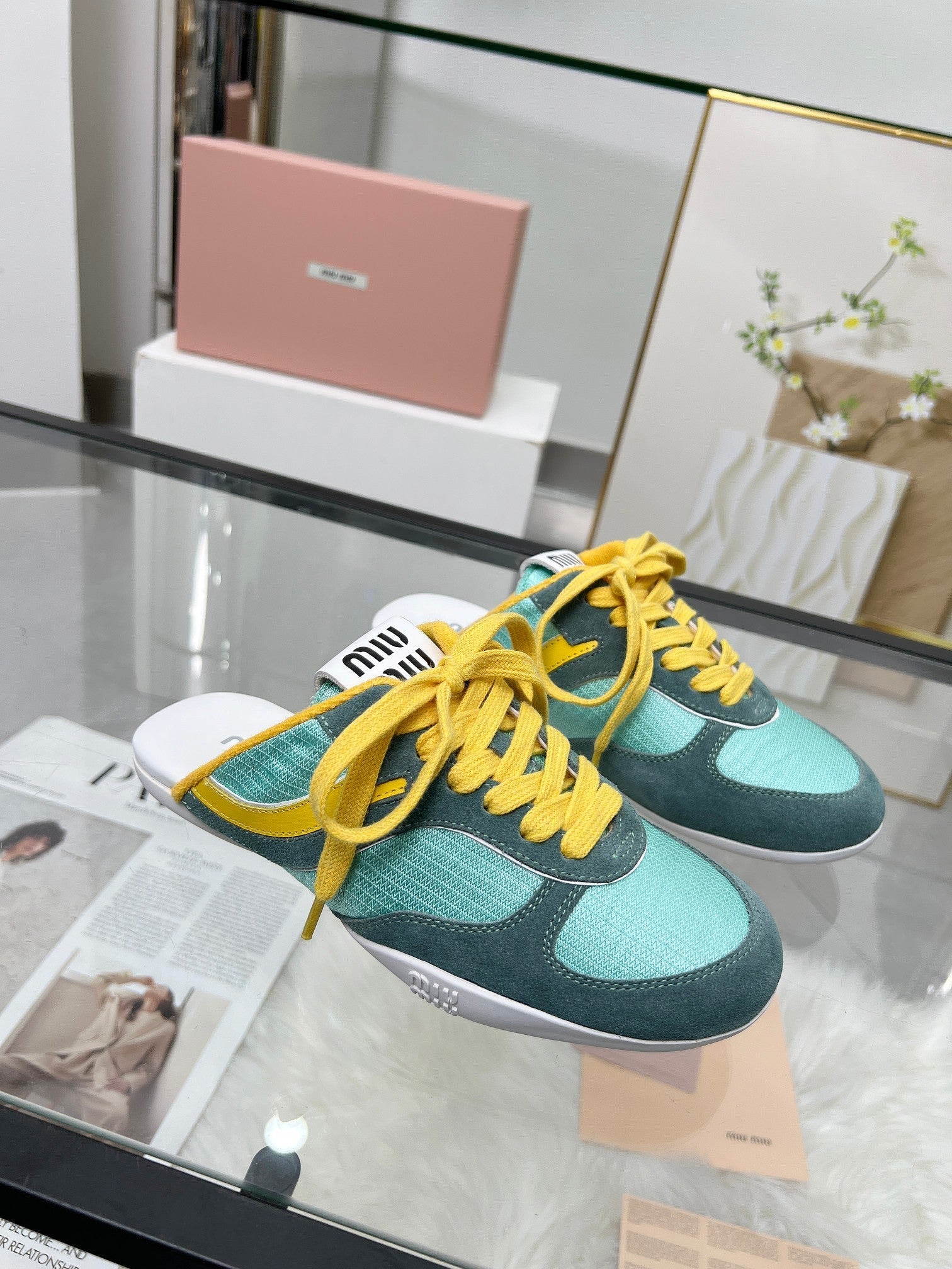 GYMNASIUM SNEAKERS MULES PERSIAN SUEDE AND DARK GREEN TECHNICAL FABRIC、mysite、Cacoeks