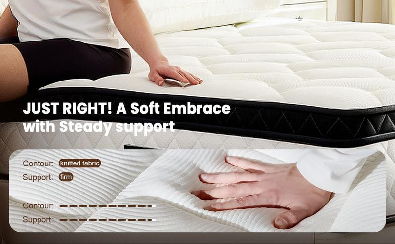 Product Introduction of Bezzze Mattress 10-12 Inch Hybrid Mattresses in a Box with Comfort Foam and Pocket Coils,Hybrid Mattress with Memory Foam, Individual Pocket Spring for Motion Isolation, Back & Lumbar Support, Pressure Relief, Queen Bed Mattress Soft,Medium FirmQueen size 10
