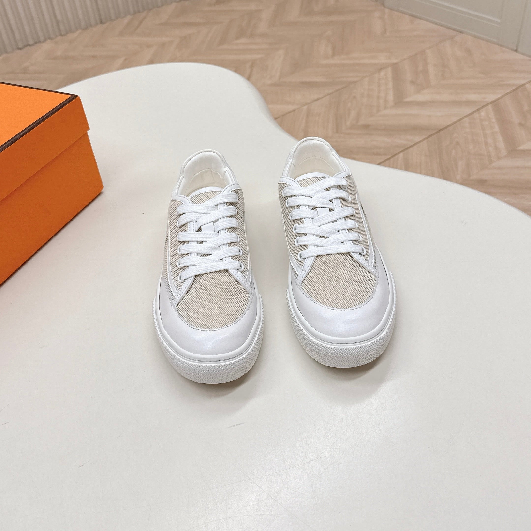 HM 25S SNEAKER LOW SPORTS IN BEIGE CANVAS MIX WHITE LAMBSKIN、mysite、Cacoeks