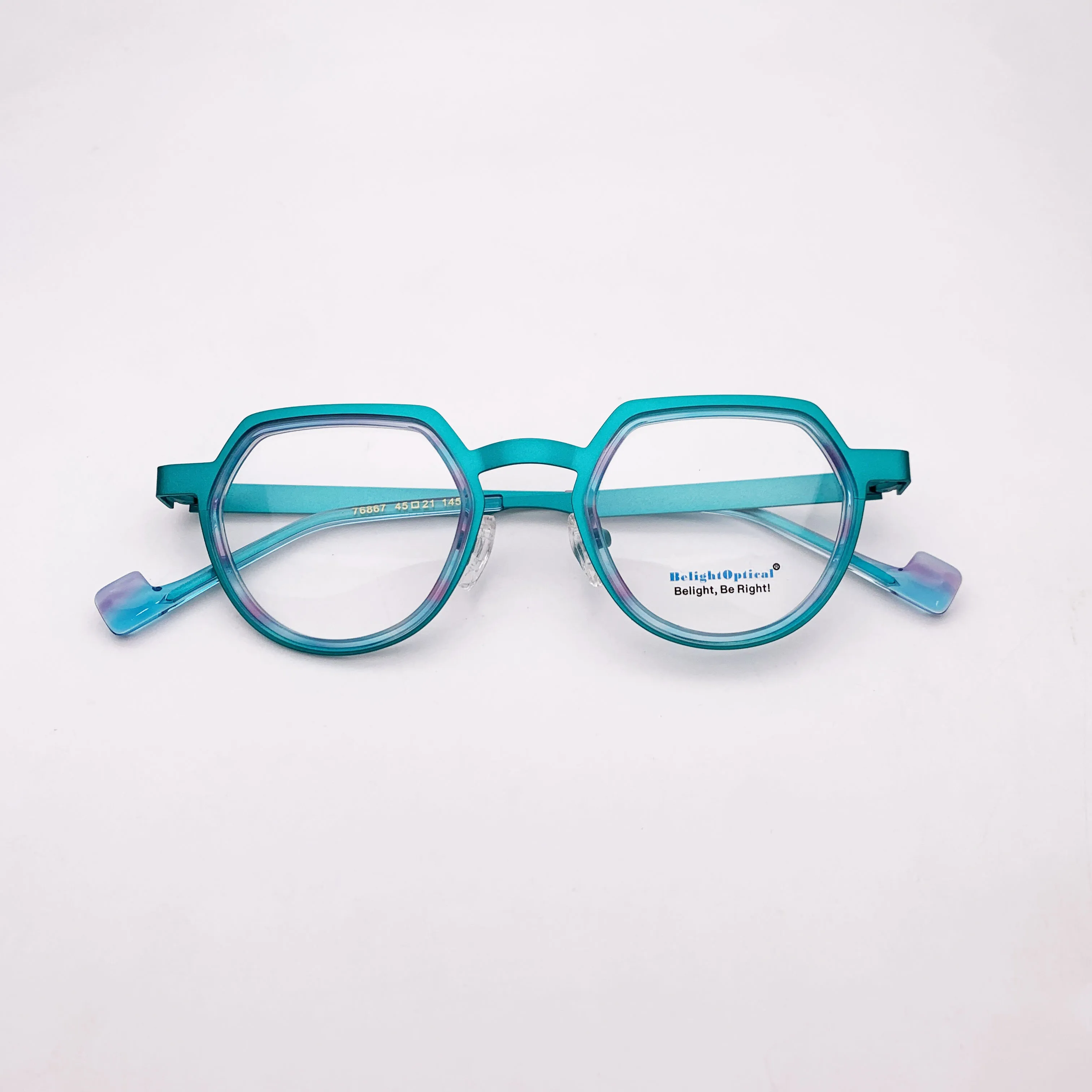 Fancy Colorful Vintage Metal with Aceate Pear Shape Optical Glasses Spectacle Frame Prescritpion Lens Women Style 76867