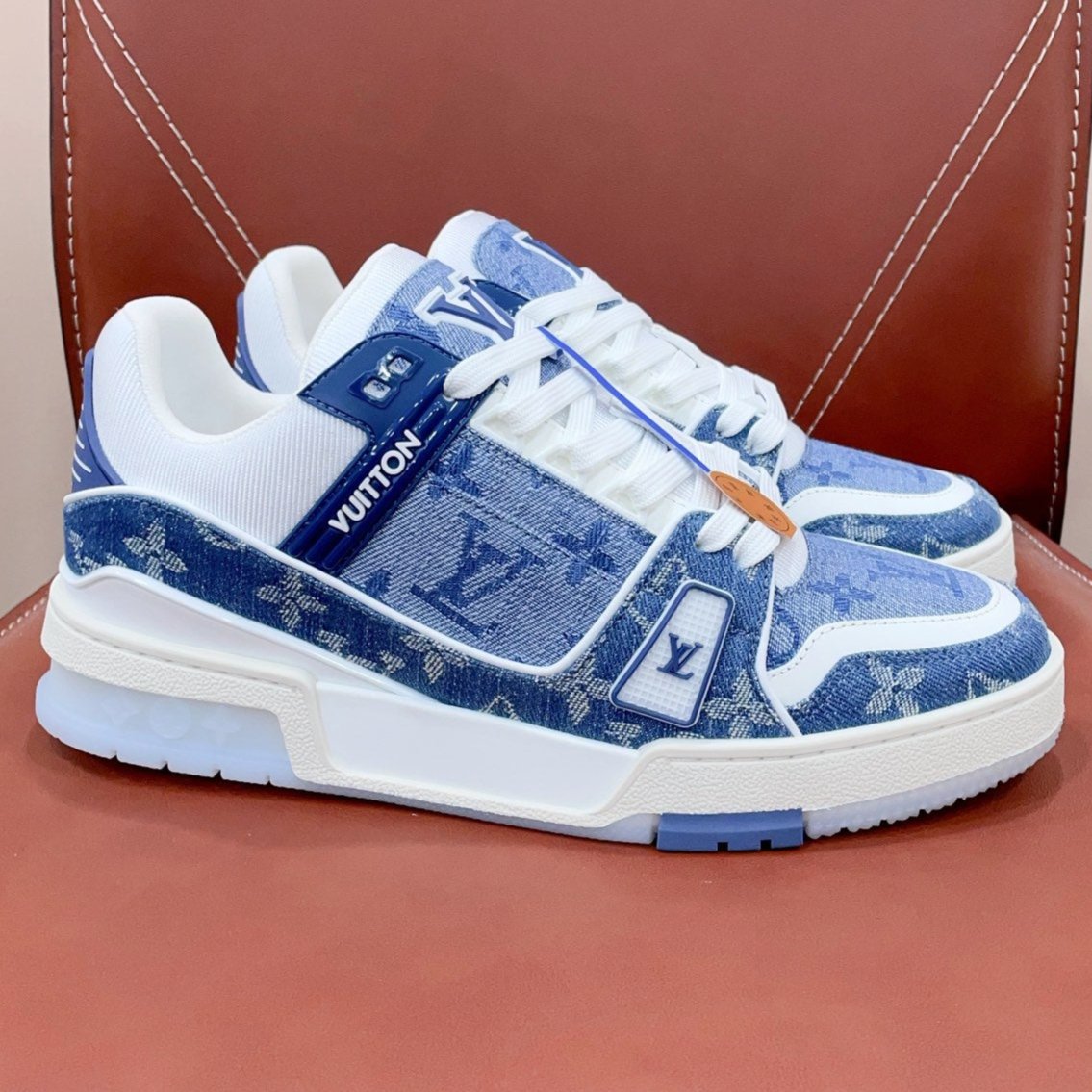 LV TRAINER SNEAKER IN CERULEAN BLUE MONOGRAM DENIM、mysite、Cacoeks