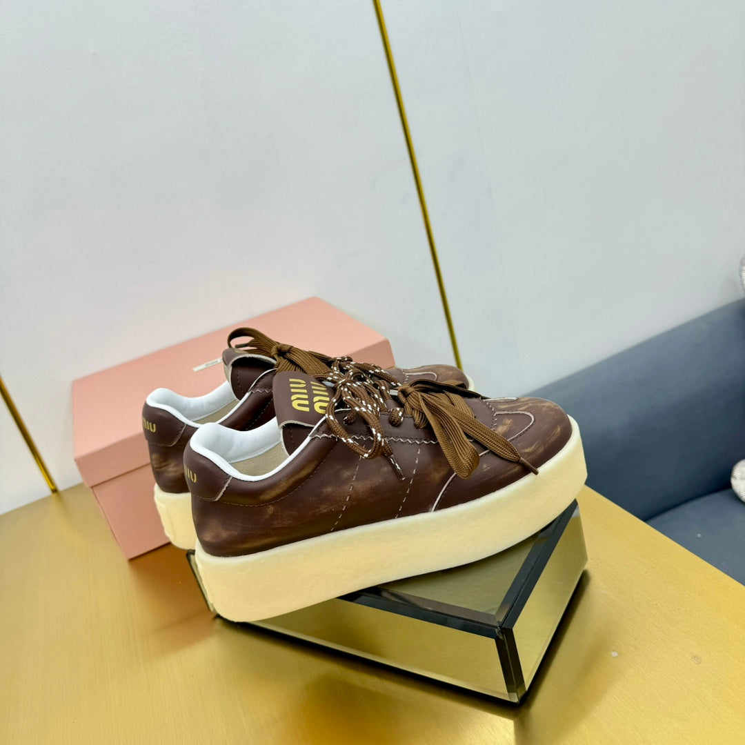 THICK-SOLED RETRO SNEAKERS IN BROWN SMOOTH LAMBSKIN、mysite、Cacoeks