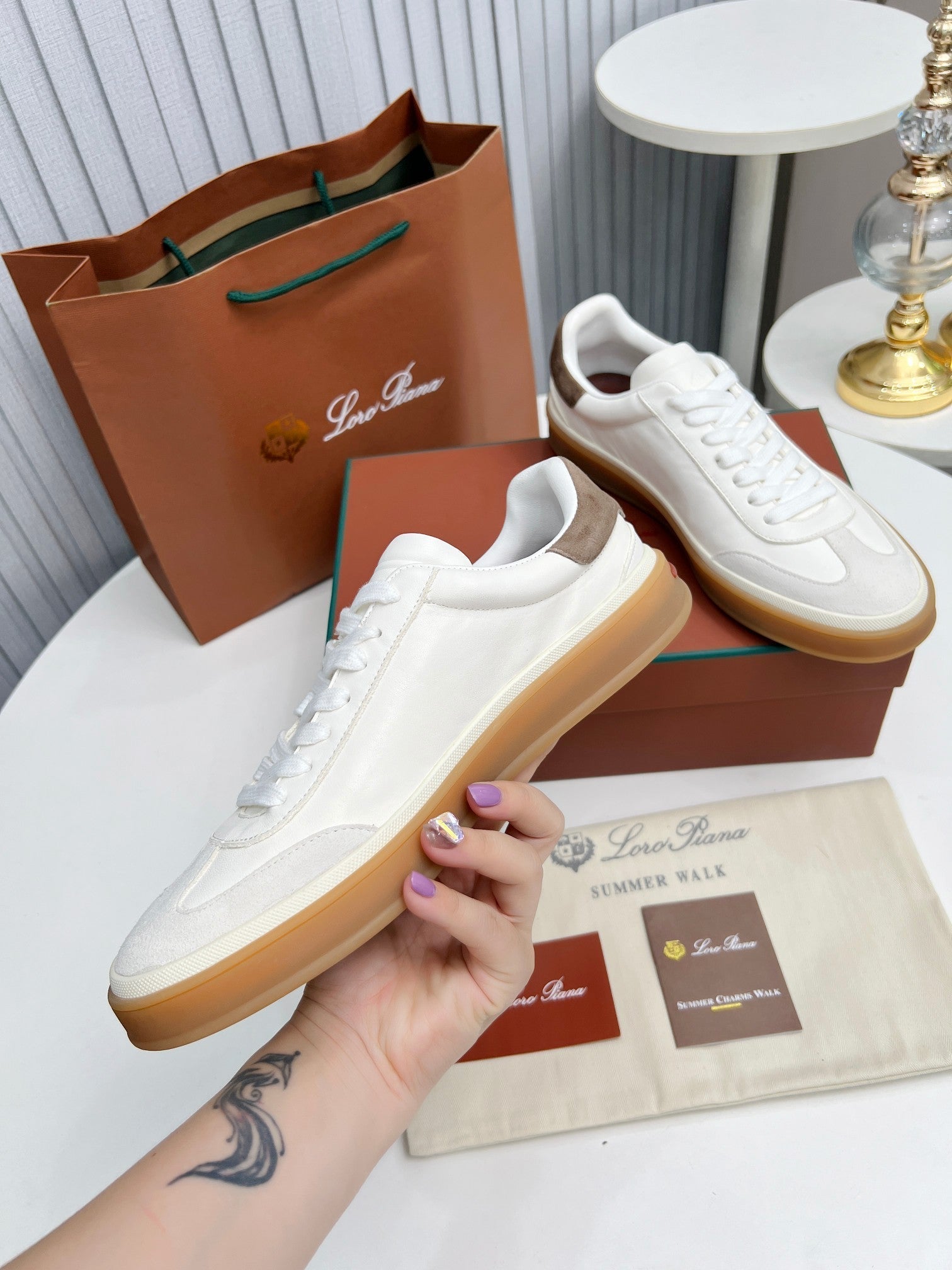 LP TENNIS WALK SNEAKERS WHITE AND LIGHT GRAY CALFSKIN、mysite、Cacoeks