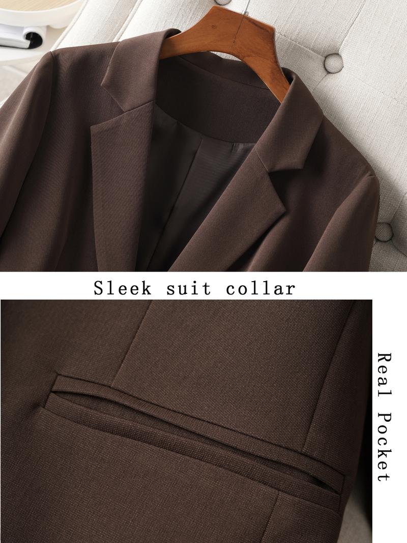 Elegant Women's Blazer Jacket, Fitted Woven Fabric, Long Sleeve Plain Design, Perfect for Office & Spring Autumn Wear, Trendy Blazer