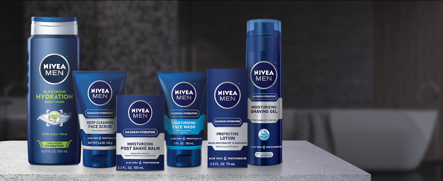 Full line up for NIVEA MEN Maximum Hydration items