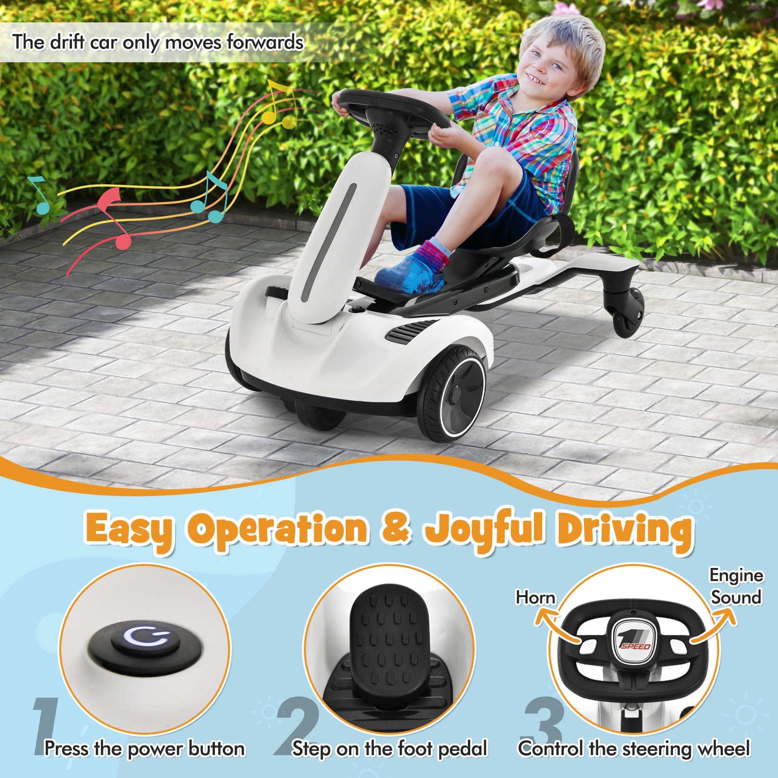 Kids electric ride-on car - steering wheel close-up