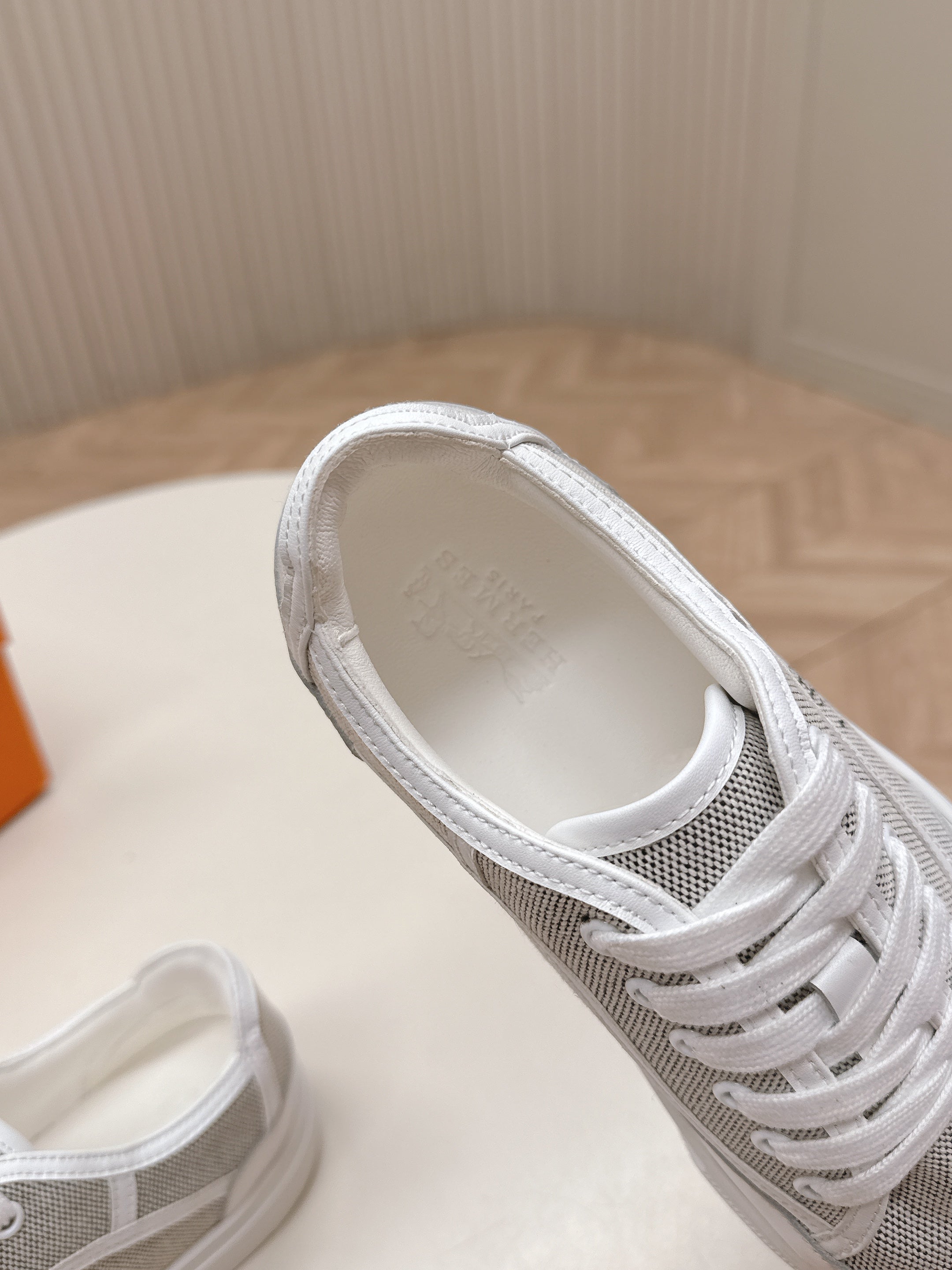 HM 25S SNEAKER LOW SPORTS IN GREY CANVAS MIX WHITE LAMBSKIN、mysite、Cacoeks