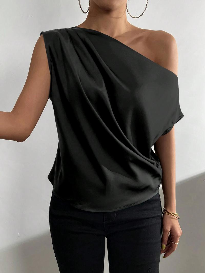 Women's Plain Blouse, Chic Casual One Shoulder Top for Daily Wear, Ladies Clothes for All Seasons, Womenswear