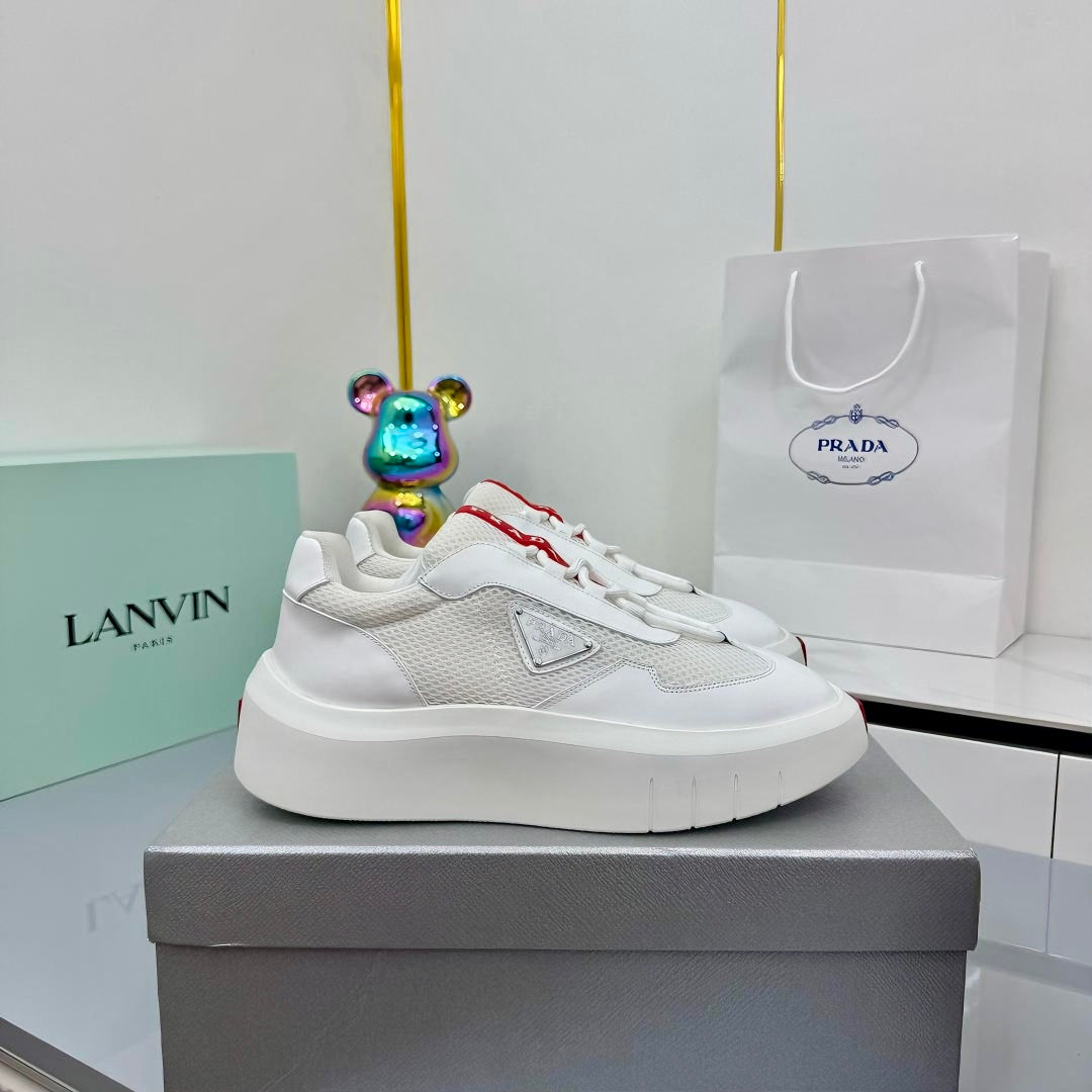 PRADA 25S CROSS LACED SNEAKERS IN WHITE CALFSKIN、mysite、Cacoeks