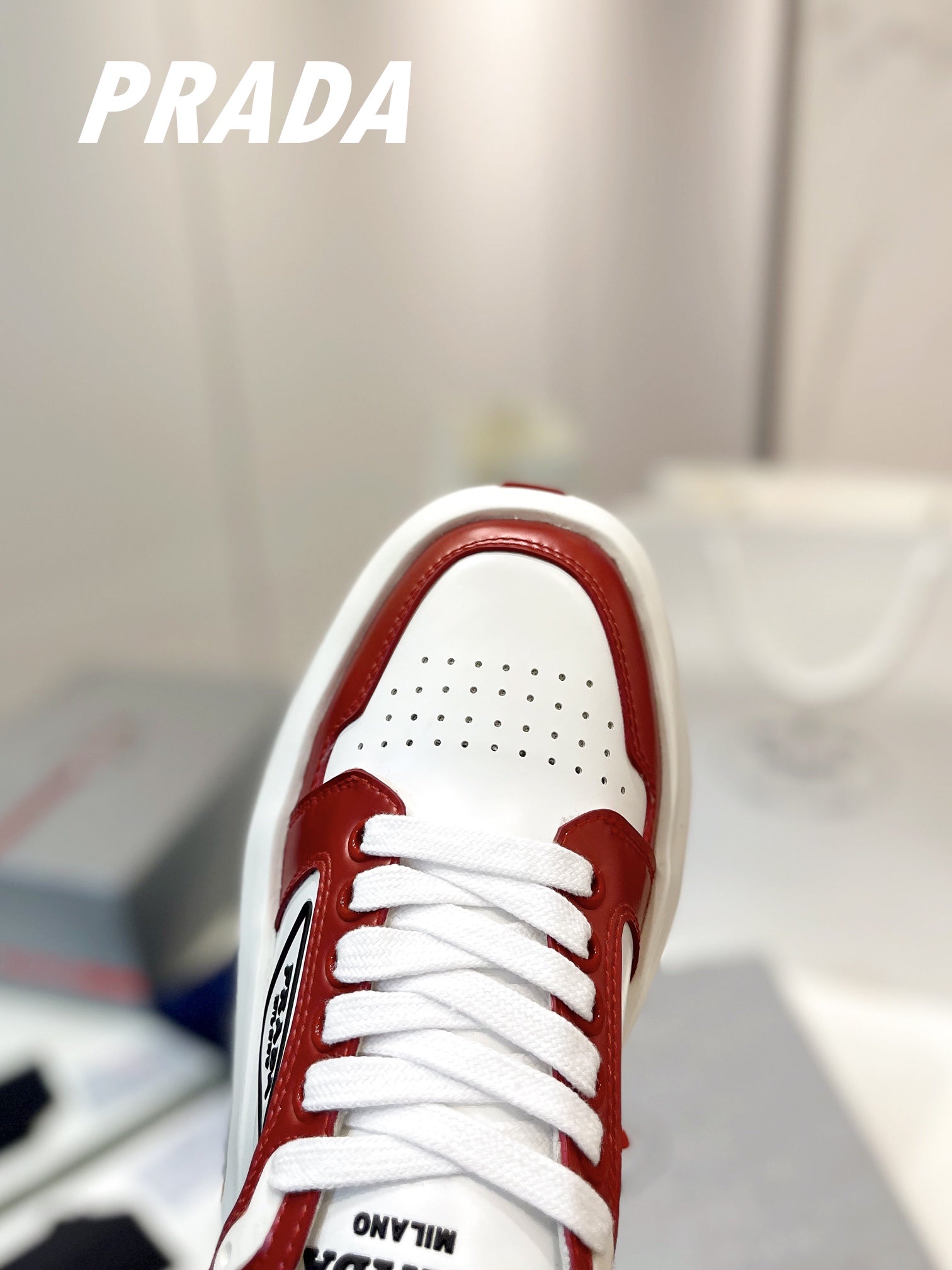 PRA DOWNTOWN THICK-SOLE SNEAKERS WHITE AND CHERRY CALFSKIN、mysite、Cacoeks