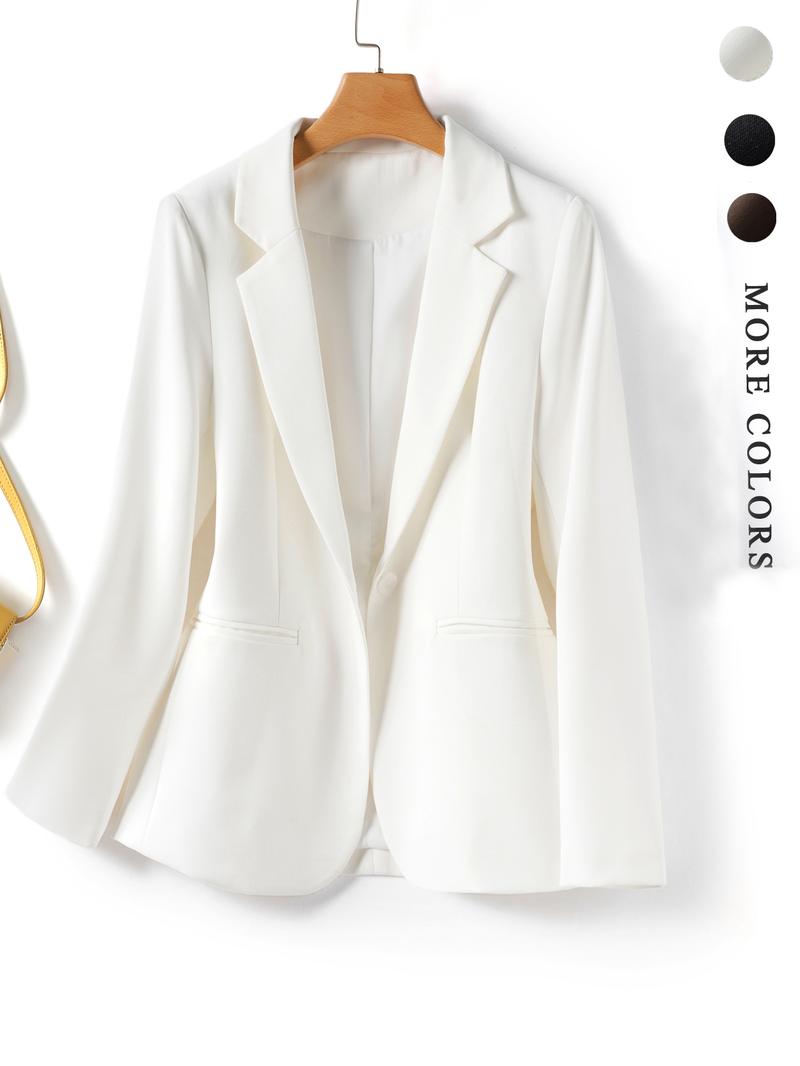 Elegant Women's Blazer Jacket, Fitted Woven Fabric, Long Sleeve Plain Design, Perfect for Office & Spring Autumn Wear, Trendy Blazer