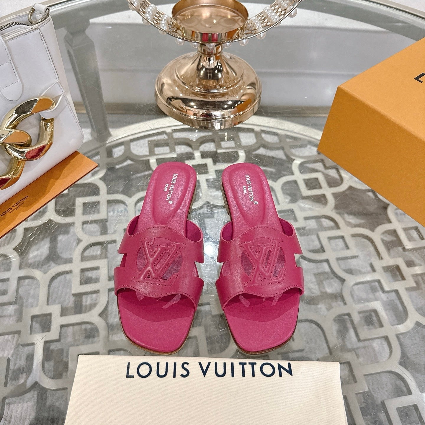 ISOLA FLAT SLIDE IN DARK PINK CALFSKIN、mysite、Cacoeks