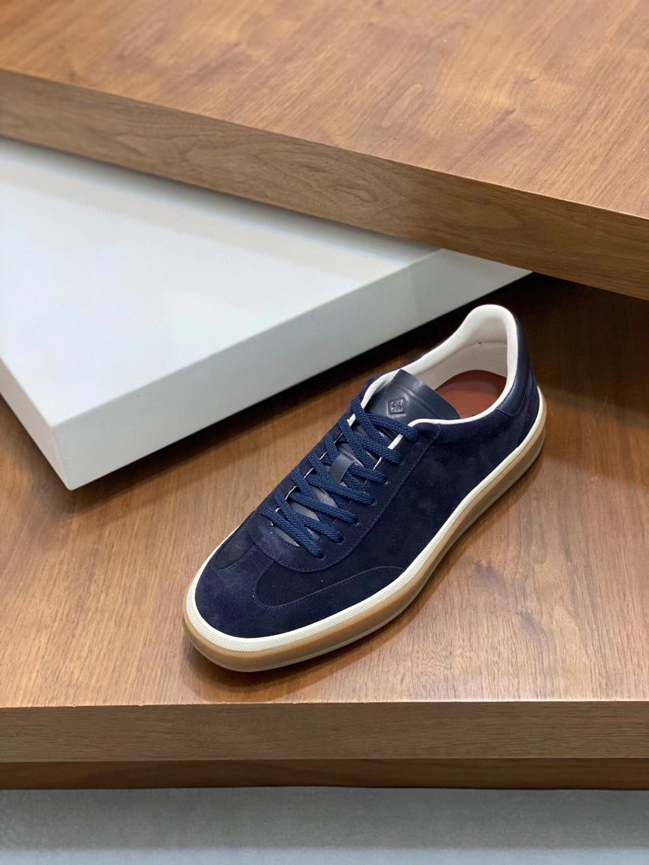 Loro Piana Tennis Walk Sneakers Suede Calf Split Navy Blue、mysite、Cacoeks