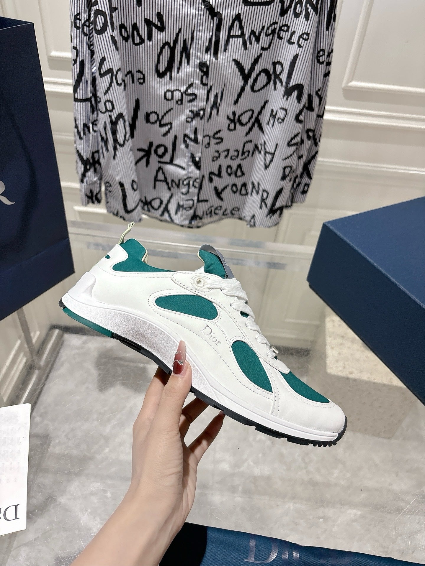 DIOR 25S MILE SERIES SNEAKERS 25MM IN WHITE DARK TEAL CALFSKIN、mysite、Cacoeks