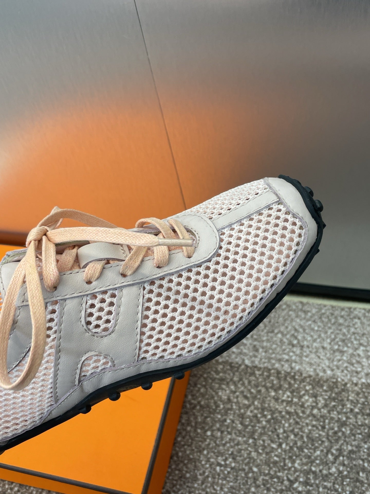 KIGA SNEAKER IN LIGHT PINK CROCHET KNIT AND CALFSKIN、mysite、Cacoeks