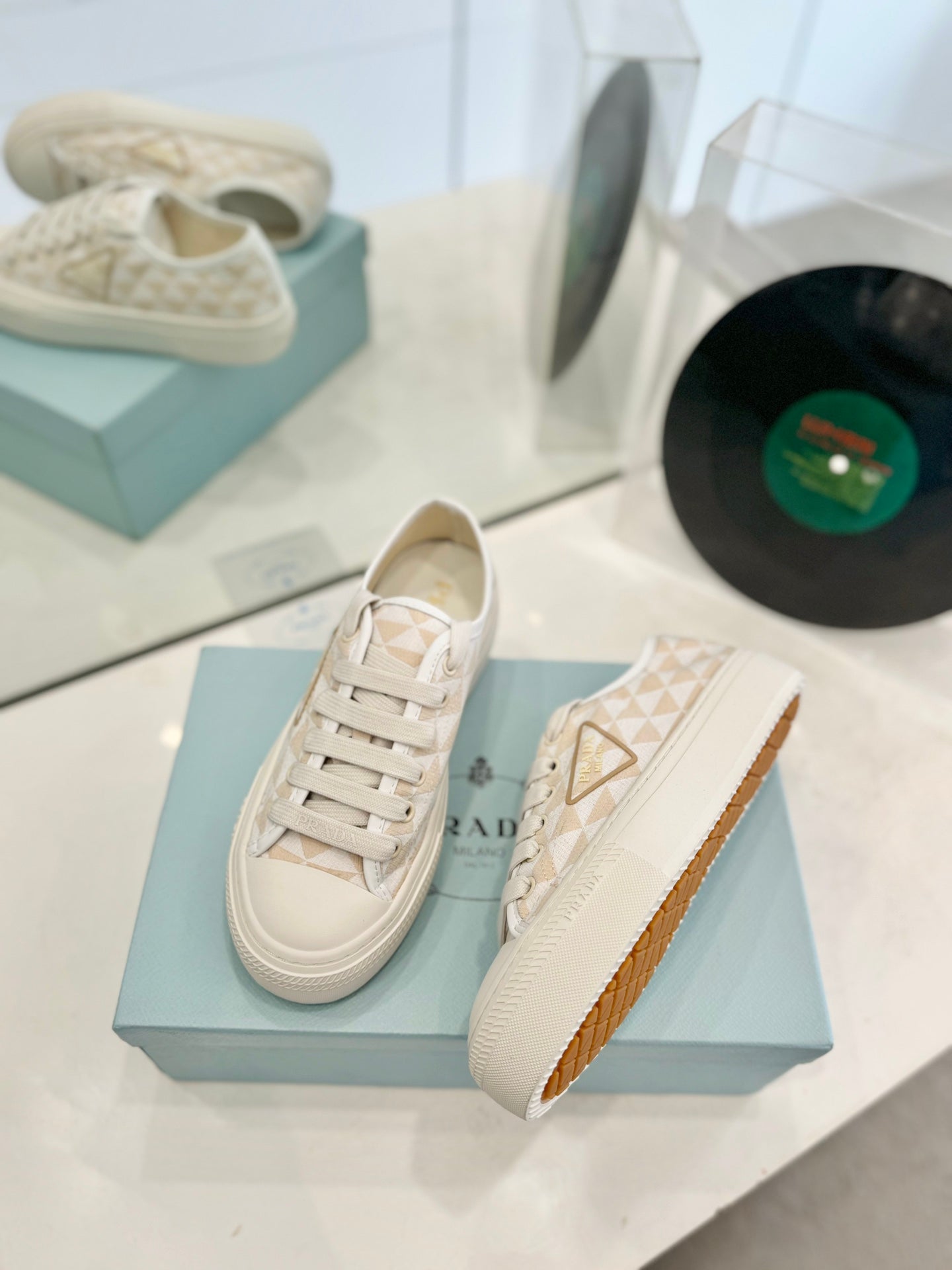 PRA PRINTED COTTON SNEAKERS BEIGE AND NUDE TRIANGLE CANVAS、mysite、Cacoeks